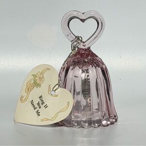 Fenton pink mini handmade glass bell cabbage rose design ring if you need me tag